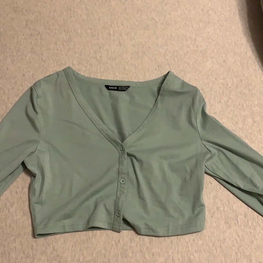 Shein sage cropped cardigan